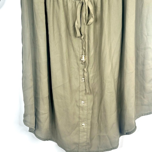 Rue Olive Green off the shoulder bishop sleeve 100% Polyester dress size 4x - Picture 7 of 8